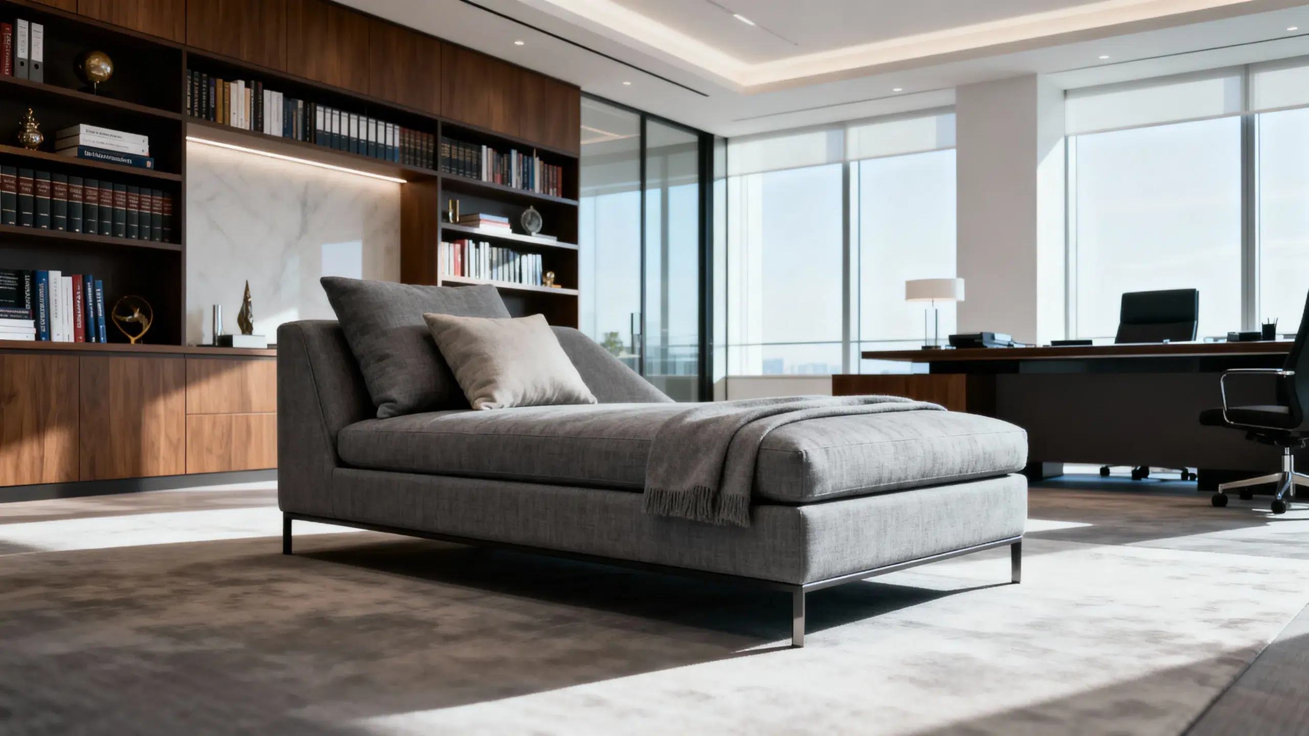 Custom office chaise lounge Dubai executive furniture commercial-grade design by Kustomdeco 