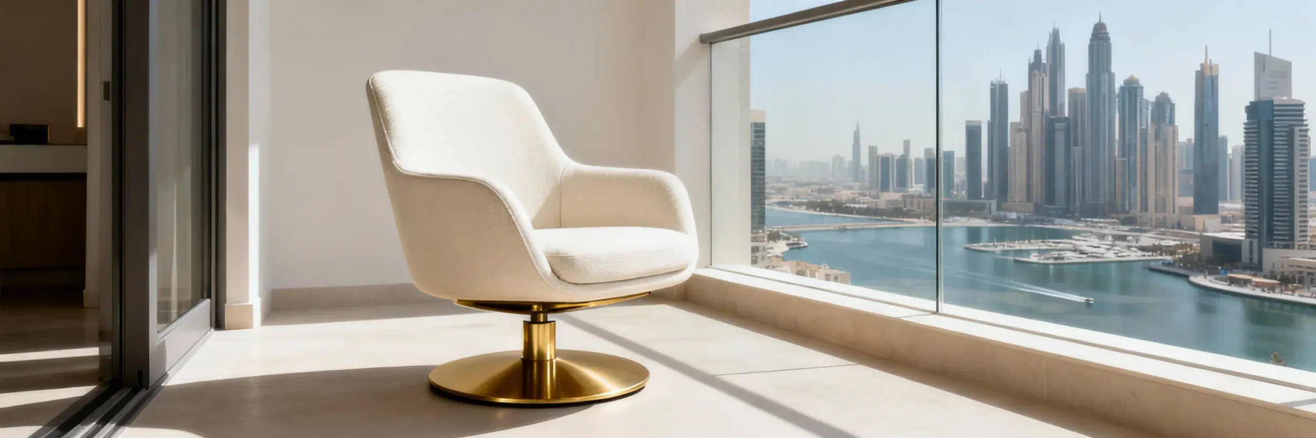 Swivel accent chair Dubai Marina apartment custom 360-degree modern furniture Kustom Deco