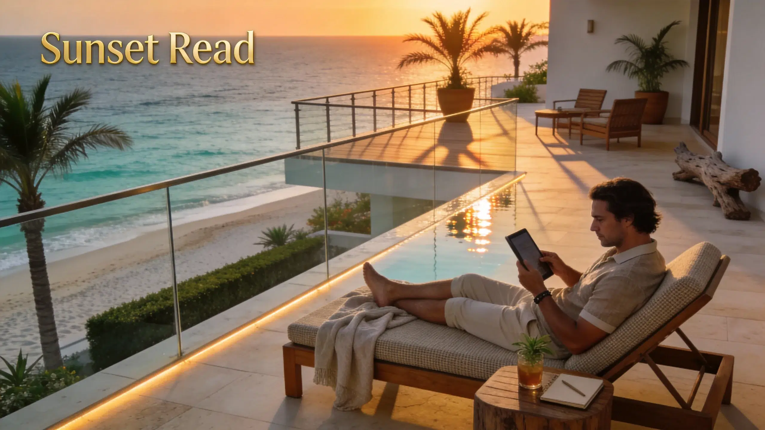 Luxury outdoor chaise lounge Dubai terrace lifestyle Palm Jumeirah villa furniture by Kustomdeco 