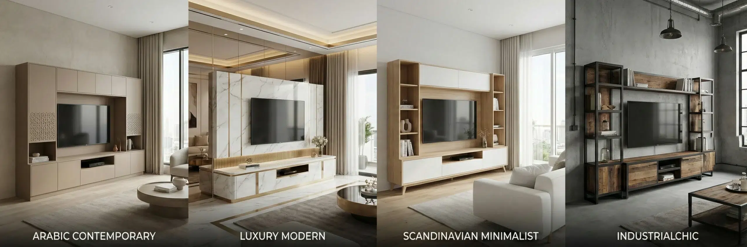 TV unit installation Dubai - Professional team installing custom manufactured TV cabinet in UAE home