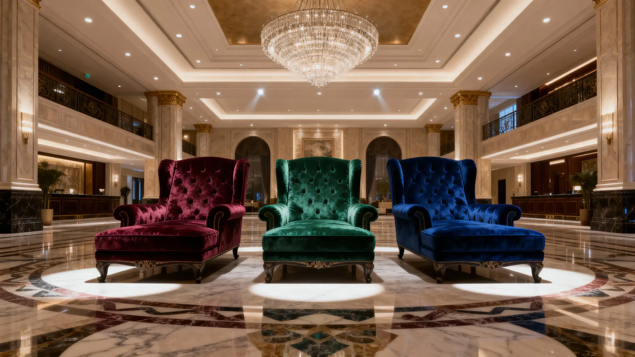 Commercial chaise lounge Dubai hotel lobby luxury hospitality furniture custom-made