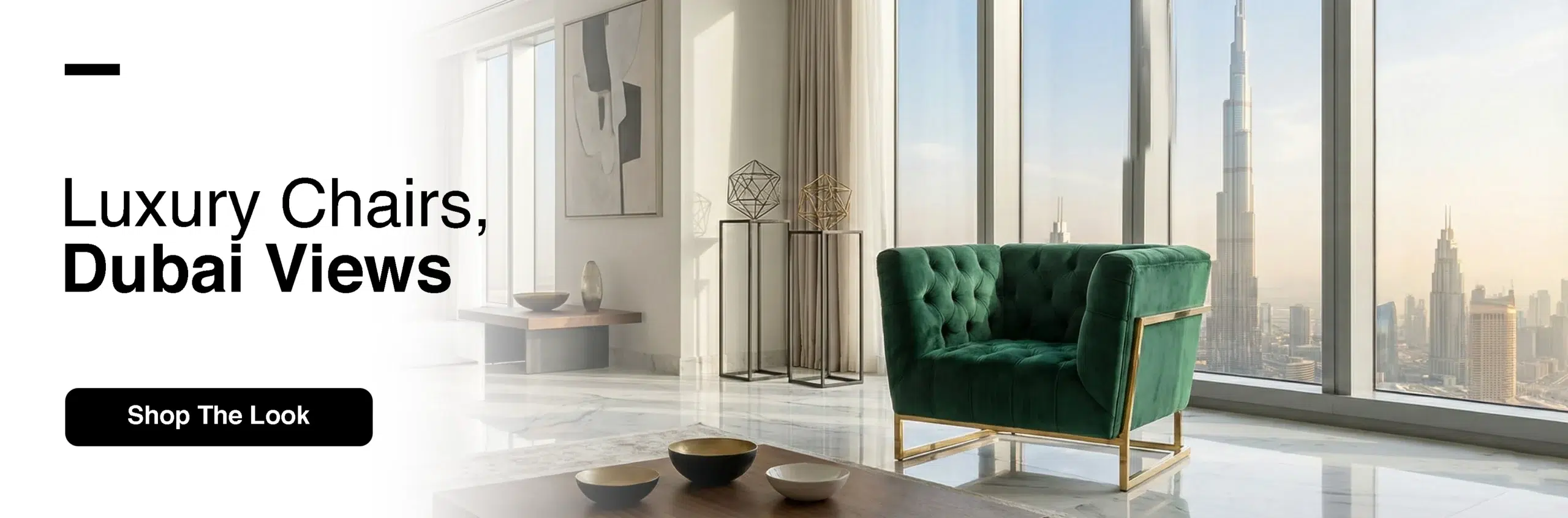 Custom emerald green velvet accent chair in luxury Dubai living room with modern Arabic interior design