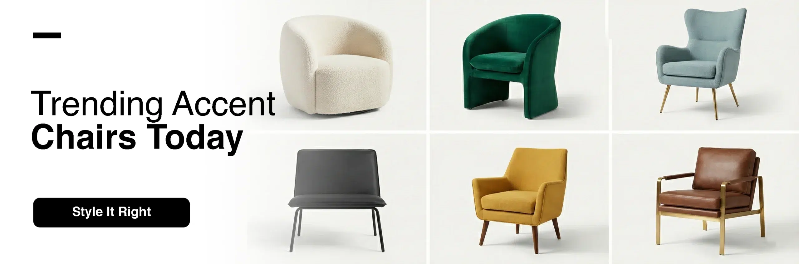 2025 trending accent chair styles in Dubai including curved boucle chairs, velvet statement pieces, and mixed-material modern designs