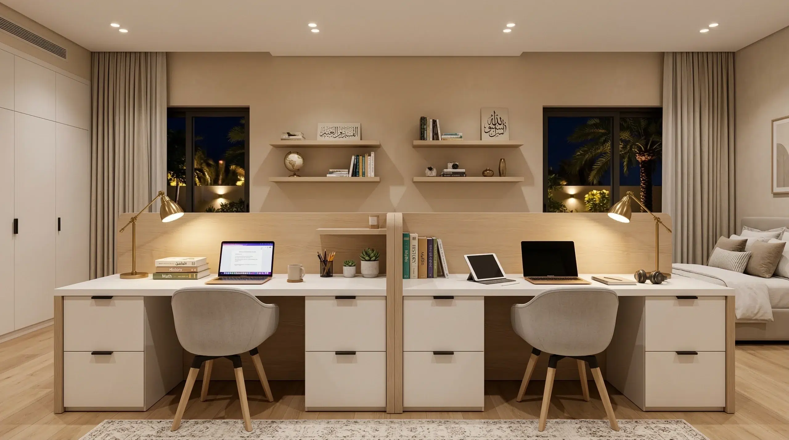 Double custom study desk for two children Dubai — shared bedroom UAE family home