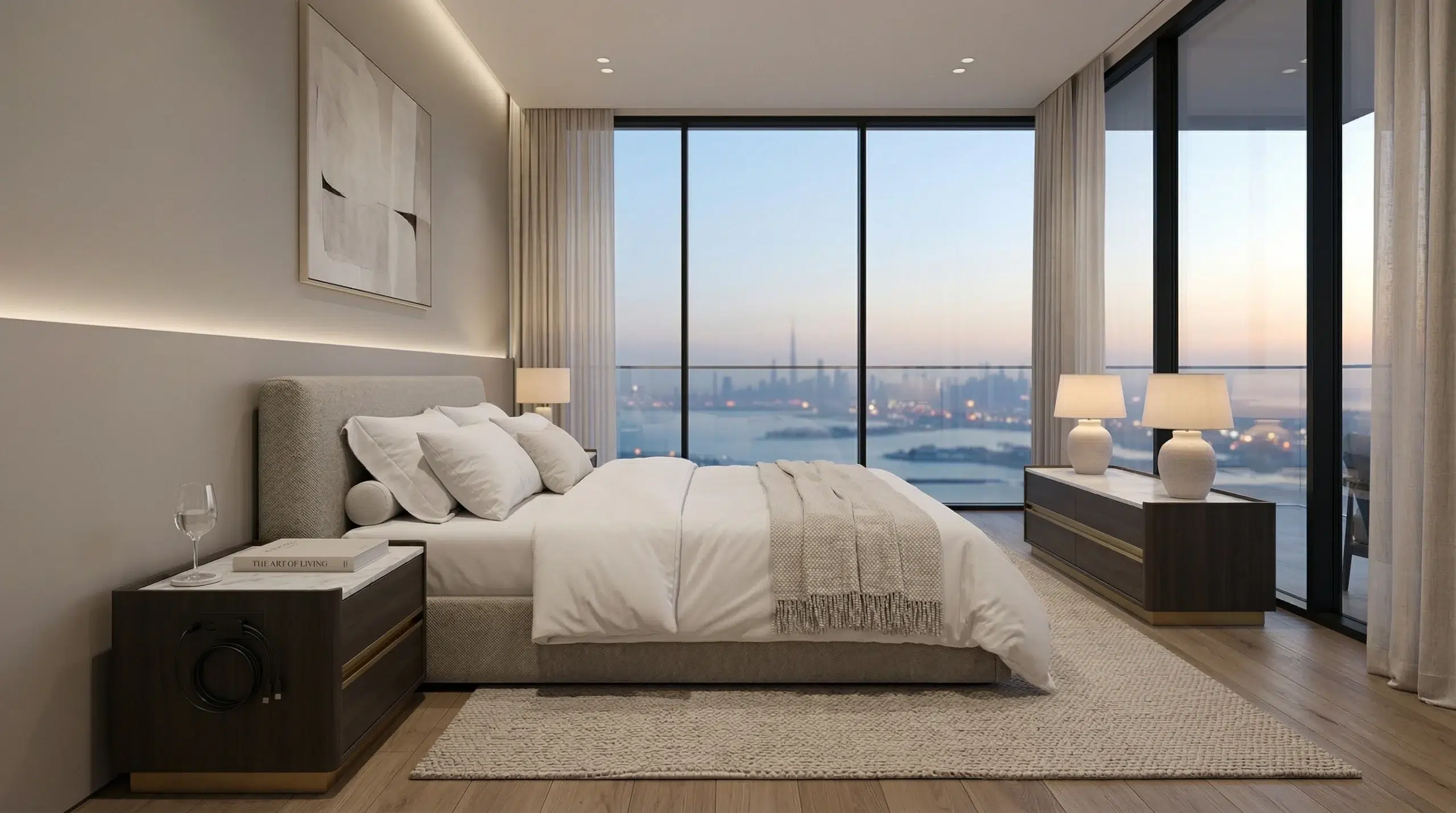 Custom nightstands Dubai — matching pair in upscale master bedroom by Kustom Deco