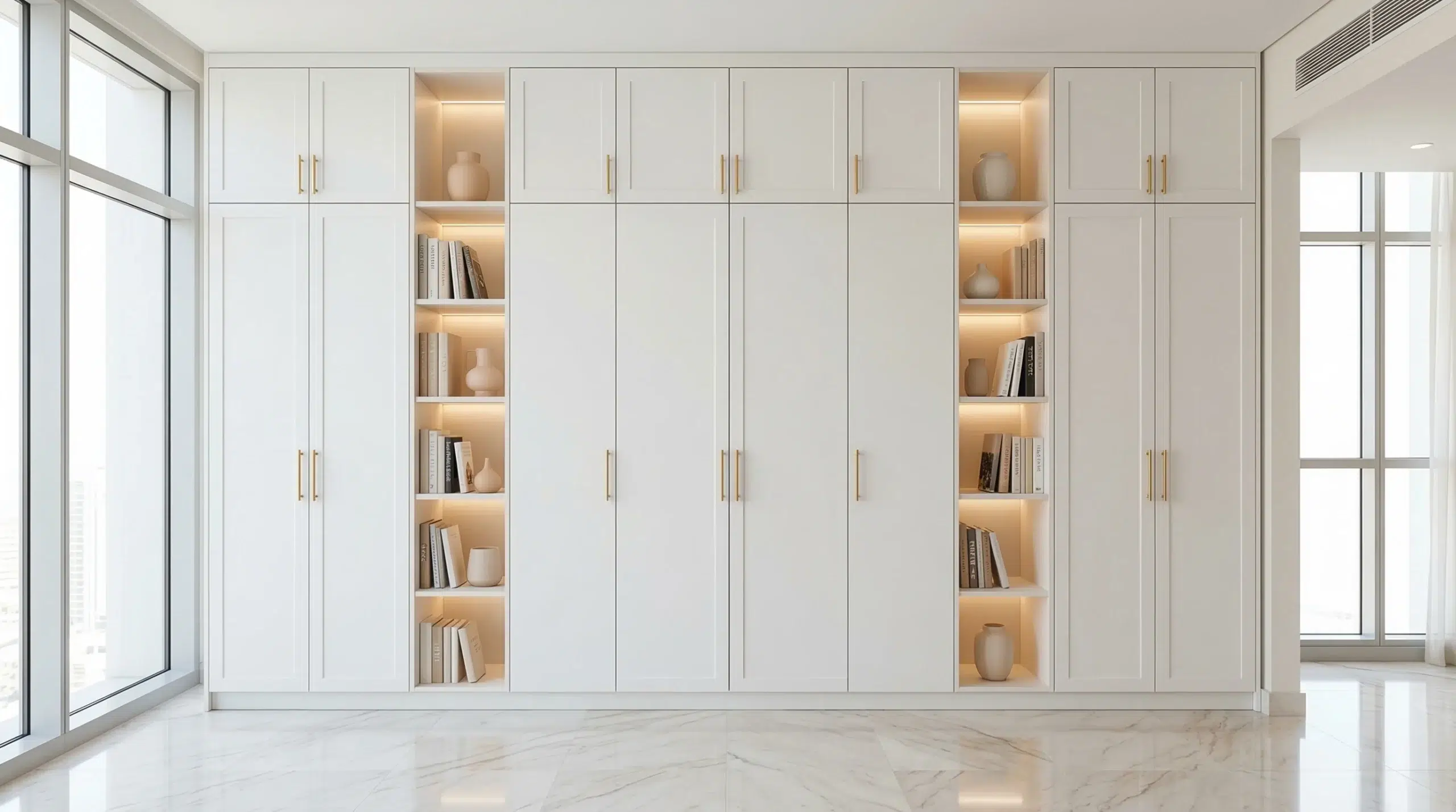 Custom storage Dubai  floor-to-ceiling built-in cabinets in a Dubai apartment by Kustom Deco