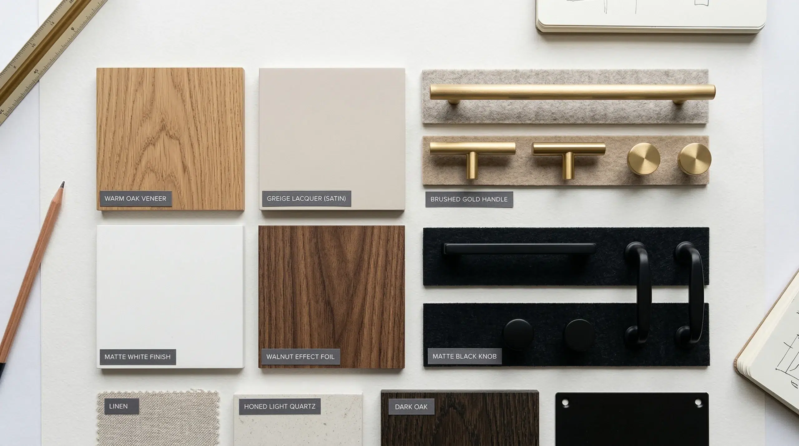 Custom storage furniture finish and material options Dubai — fabric swatches and hardware samples at Kustom Deco