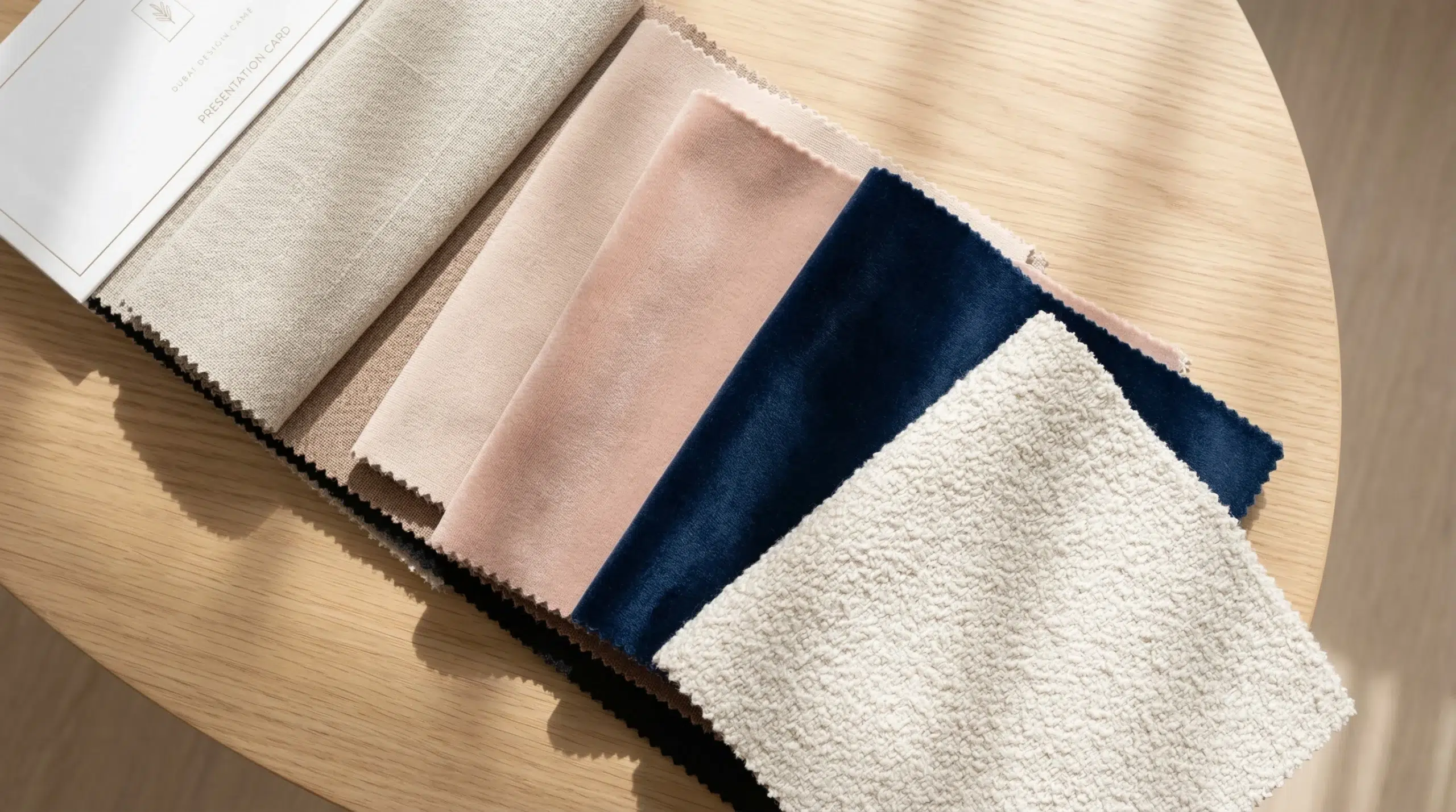 Custom ottoman fabric and material options Dubai — Kustom Deco UAE showroom swatches