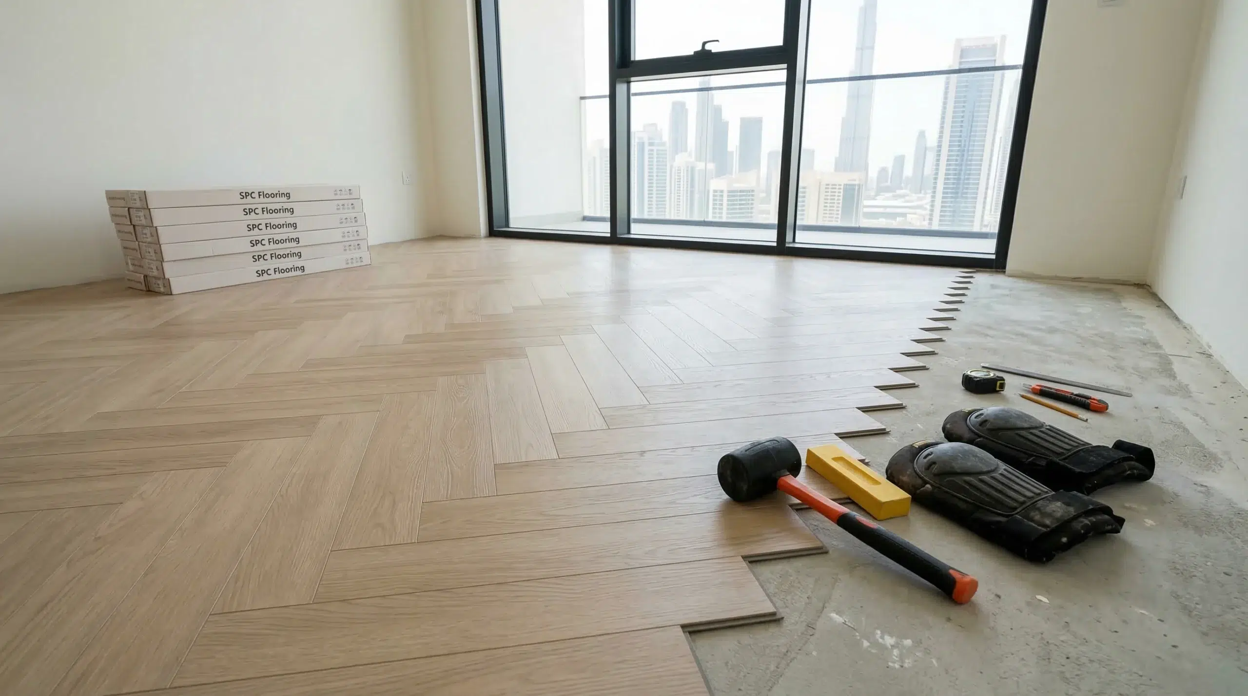 Kustom Deco professional flooring installation process Dubai