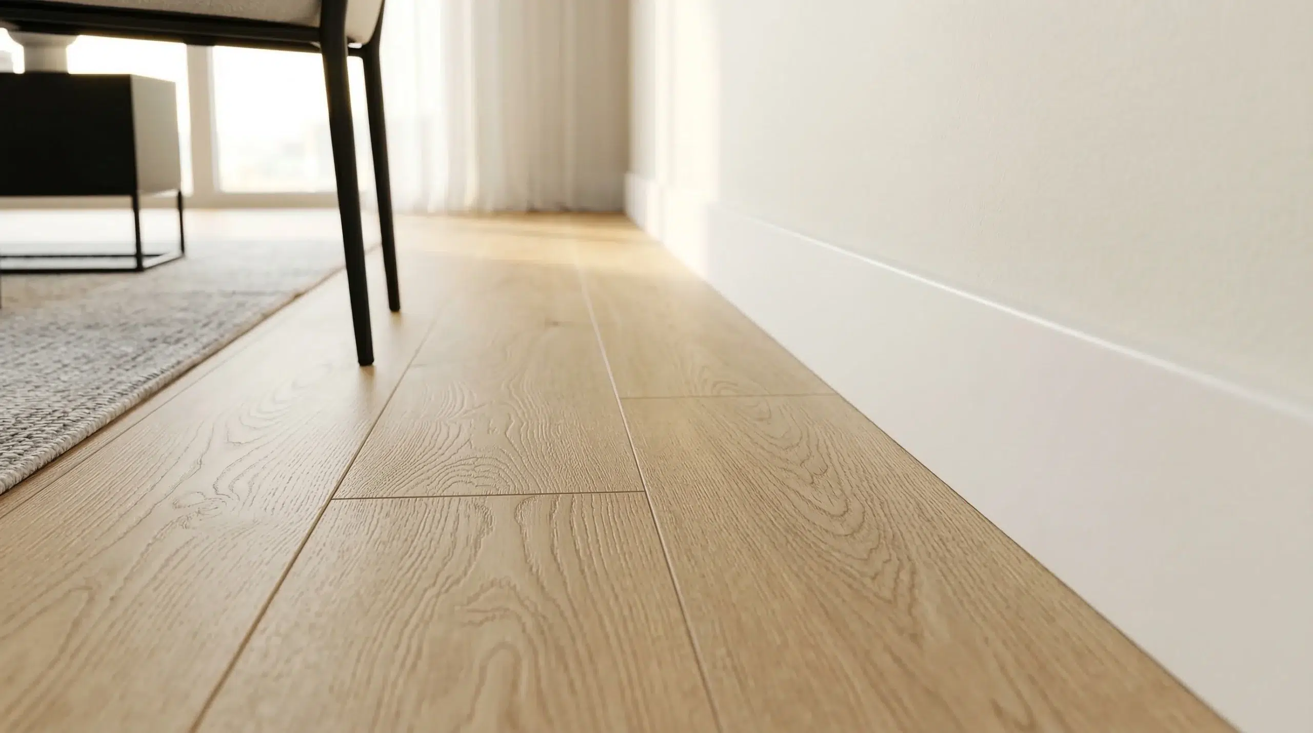 SPC flooring Dubai warm oak rigid core vinyl plank installed in modern apartment living room