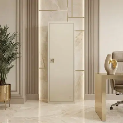 Zenvique metal storage cabinet for office furniture in Dubai UAE with slim beige metal body and minimalist modern designZenvique metal storage cabinet for office furniture in Dubai UAE with slim beige metal body and minimalist modern design