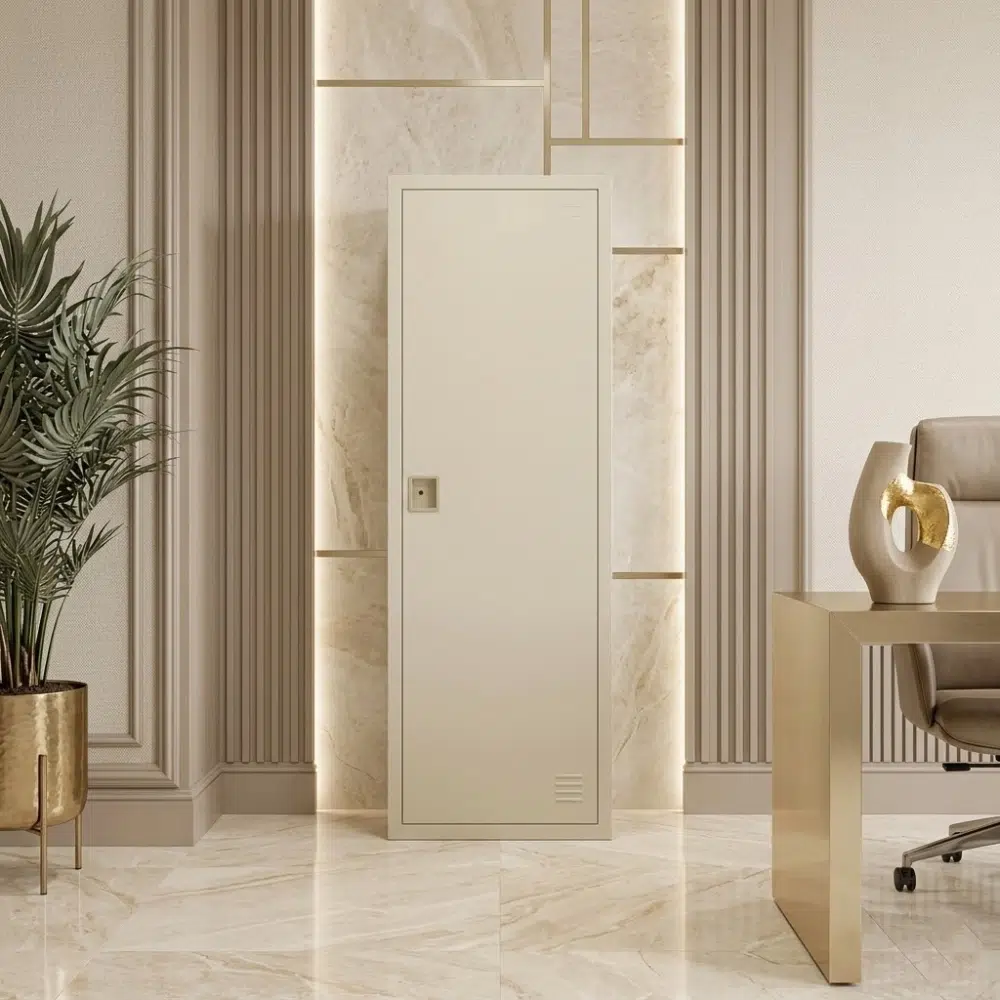 Zenvique Metal Storage Cabinet Dubai UAE Zenvique metal storage cabinet for office furniture in Dubai UAE with slim beige metal body and minimalist modern designZenvique metal storage cabinet for office furniture in Dubai UAE with slim beige metal body and minimalist modern design