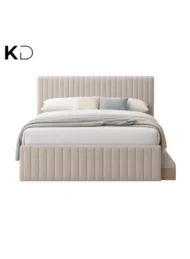 Amara modern bed beige super queen bed modern bedroom furniture Dubai UAE minimalist bed design.