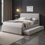 Amara modern bed beige super queen bed modern bedroom furniture Dubai UAE minimalist bed design.
