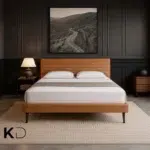 Amber Leather Upholstered Bed Tan Brown Custom Made Furniture Dubai Abu Dhabi UAE Kustom Deco