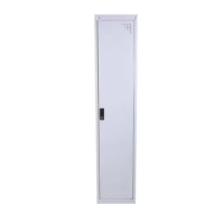 Arvelion metal office storage cabinet for office furniture with slim single-door vertical design, lockable storage, and light grey finish in a modern UAE office.