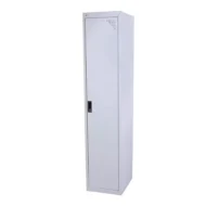 Arvelion metal office storage cabinet for office furniture with slim single-door vertical design, lockable storage, and light grey finish in a modern UAE office.