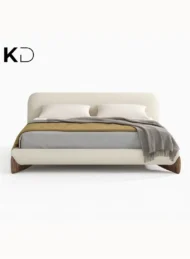Astoria Modern Cream Upholstered Bed with curved headboard and wooden legs for luxury bedroom furniture Dubai UAE