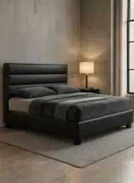 Austin Modern Faux Leather Upholstered Bed in black finish for luxury bedroom furniture Dubai UAE