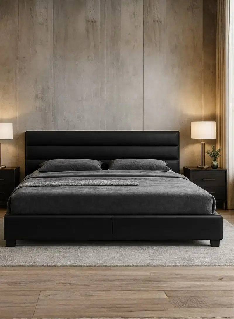 Austin Modern Faux Leather Upholstered Bed Austin Modern Faux Leather Upholstered Bed in black finish for luxury bedroom furniture Dubai UAE
