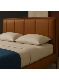 Tanvexia custom bed tan brown king size bed modern bedroom furniture Dubai UAE upholstered style bed.