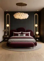 Butterfly Luxury Velvet Upholstered Bed Deep Plum Purple Custom Made Furniture Dubai UAE