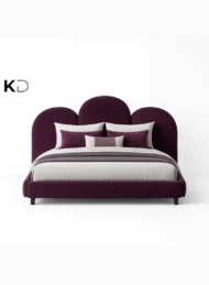 Butterfly Luxury Velvet Upholstered Bed Deep Plum Purple Custom Made Furniture Dubai UAE