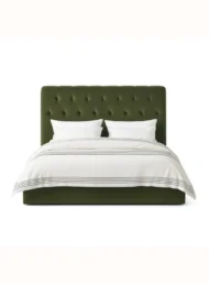 Chesterfield Luxury Velvet Upholstered Bed Olive Green Diamond Tufting Custom Made Furniture Dubai Abu Dhabi UAE Kustom Deco