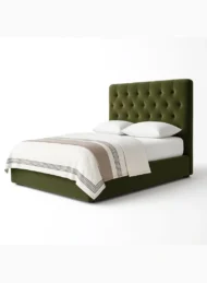 Chesterfield Luxury Velvet Upholstered Bed Olive Green Diamond Tufting Custom Made Furniture Dubai Abu Dhabi UAE Kustom Deco