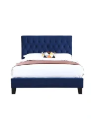 Cloud Cover Tufted Upholstered Bed Blue Velvet Diamond Button Tufting Custom Made Furniture Dubai Abu Dhabi UAE Kustom Deco