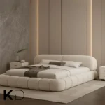 buy cloud velvet bed Dubai UAE modern velvet bed for bedroom furniture cream upholstered bed UAE for small rooms and luxury homes.