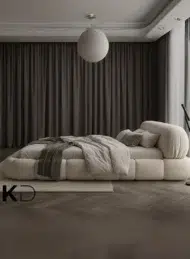buy cloud velvet bed Dubai UAE modern velvet bed for bedroom furniture cream upholstered bed UAE for small rooms and luxury homes.
