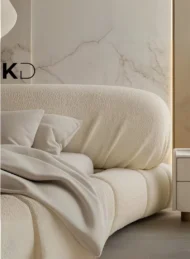 buy cloud velvet bed Dubai UAE modern velvet bed for bedroom furniture cream upholstered bed UAE for small rooms and luxury homes.