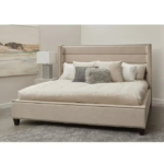 Comfort Cove Wing Tufted Bed Beige Fabric Horizontal Channel Tufting Wingback Custom Made Furniture Dubai Abu Dhabi UAE Kustom Deco