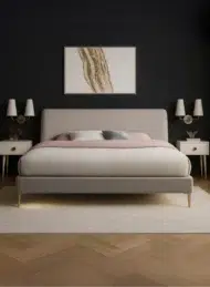 Cozy Modern Upholstered Bed Beige Fabric Gold Legs Custom Made Furniture Dubai Abu Dhabi Sharjah UAE