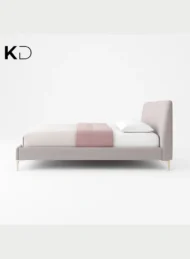 Cozy Modern Upholstered Bed Beige Fabric Gold Legs Custom Made Furniture Dubai Abu Dhabi Sharjah UAE