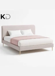 Cozy Modern Upholstered Bed Beige Fabric Gold Legs Custom Made Furniture Dubai Abu Dhabi Sharjah UAE