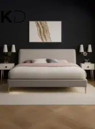 Cozy Modern Upholstered Bed Beige Fabric Gold Legs Custom Made Furniture Dubai Abu Dhabi Sharjah UAE