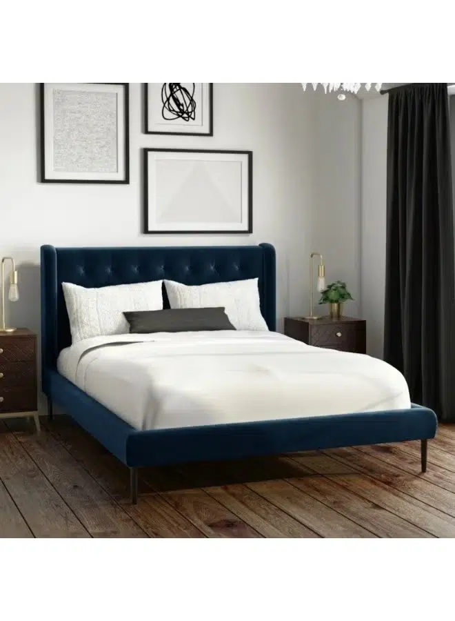 Dream Daze Navy Velvet Bed Dream Daze Navy Velvet Bed Wingback Button Tufted Custom Made Furniture Dubai Abu Dhabi UAE Kustom Deco