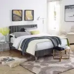 Dream Pulse Tufted Upholstered Bed Grey Vertical Channel Tufting Custom Made Furniture Dubai Abu Dhabi UAE Kustom Deco