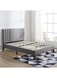 Dream Pulse Tufted Upholstered Bed Grey Vertical Channel Tufting Custom Made Furniture Dubai Abu Dhabi UAE Kustom Deco