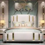 Dream Siesta American Style Luxurious Bed White And Gold Custom Made Furniture Dubai UAE Luxury Bedroom Interior Design