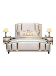 Dream Siesta American Style Luxurious Bed White And Gold Custom Made Furniture Dubai UAE Luxury Bedroom Interior Design