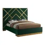 Green & Gold Luxury Bed Emerald Velvet Geometric Gold Inlay Custom Made Furniture Dubai Abu Dhabi UAE Kustom Deco
