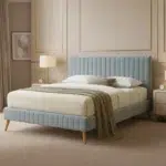 Kavior Velvet Upholstered Bed Sky Blue Vertical Tufted Custom Made Furniture Dubai Abu Dhabi UAE Kustom Deco