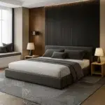 LuxeLift Hydraulic Storage Bed in grey fabric with under-bed storage for bedroom furniture Dubai UAE