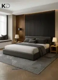 LuxeLift Hydraulic Storage Bed in grey fabric with under-bed storage for bedroom furniture Dubai UAE