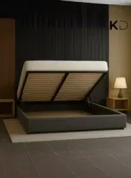 LuxeLift Hydraulic Storage Bed in grey fabric with under-bed storage for bedroom furniture Dubai UAE