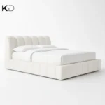 Luxury Bouclé Upholstered Bed in off-white with vertical channeling for bedroom furniture Dubai UAE