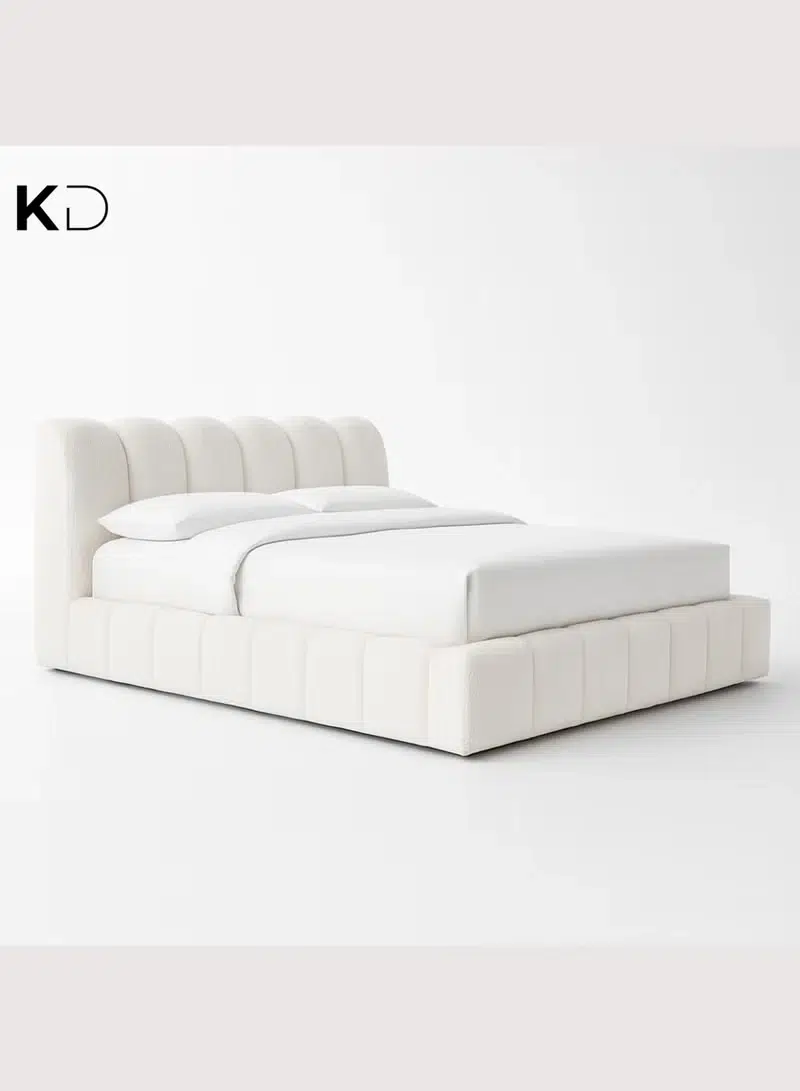 Luxury Bouclé Upholstered Bed Luxury Bouclé Upholstered Bed in off-white with vertical channeling for bedroom furniture Dubai UAE